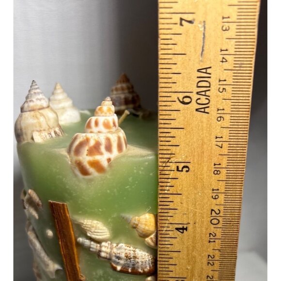 Decorative Green Seashell Pillar Candle Embedded Nautical Shell Design Dynan INC - Picture 8 of 9